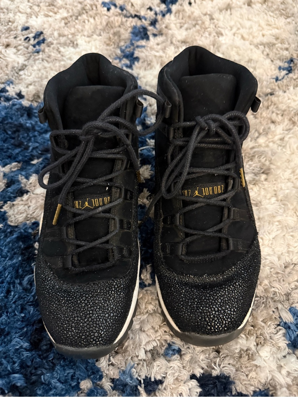 Jordan Men's Black High-Top Sneakers with Gold Accents